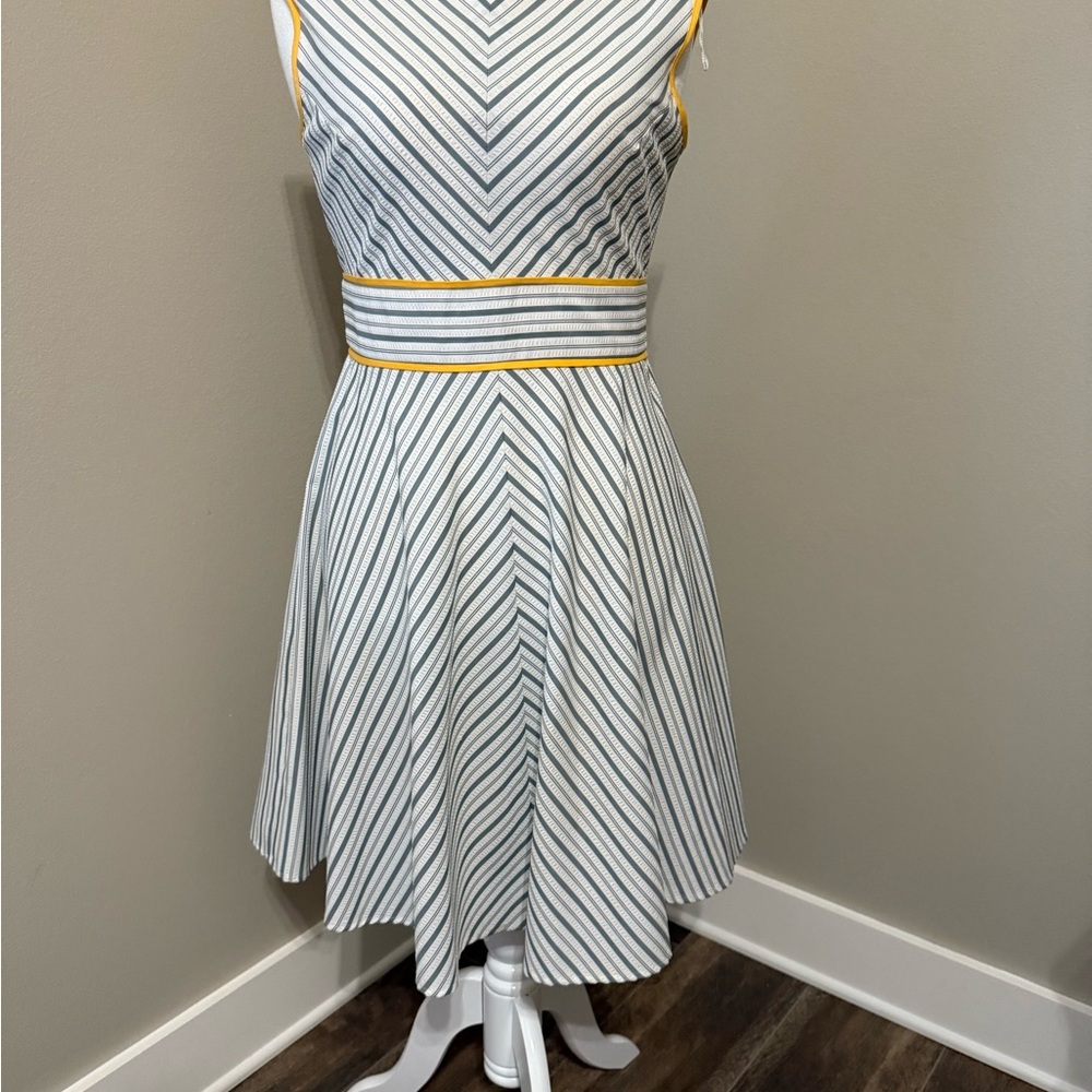 London Style Chevron Striped Dress with Yellow Trim